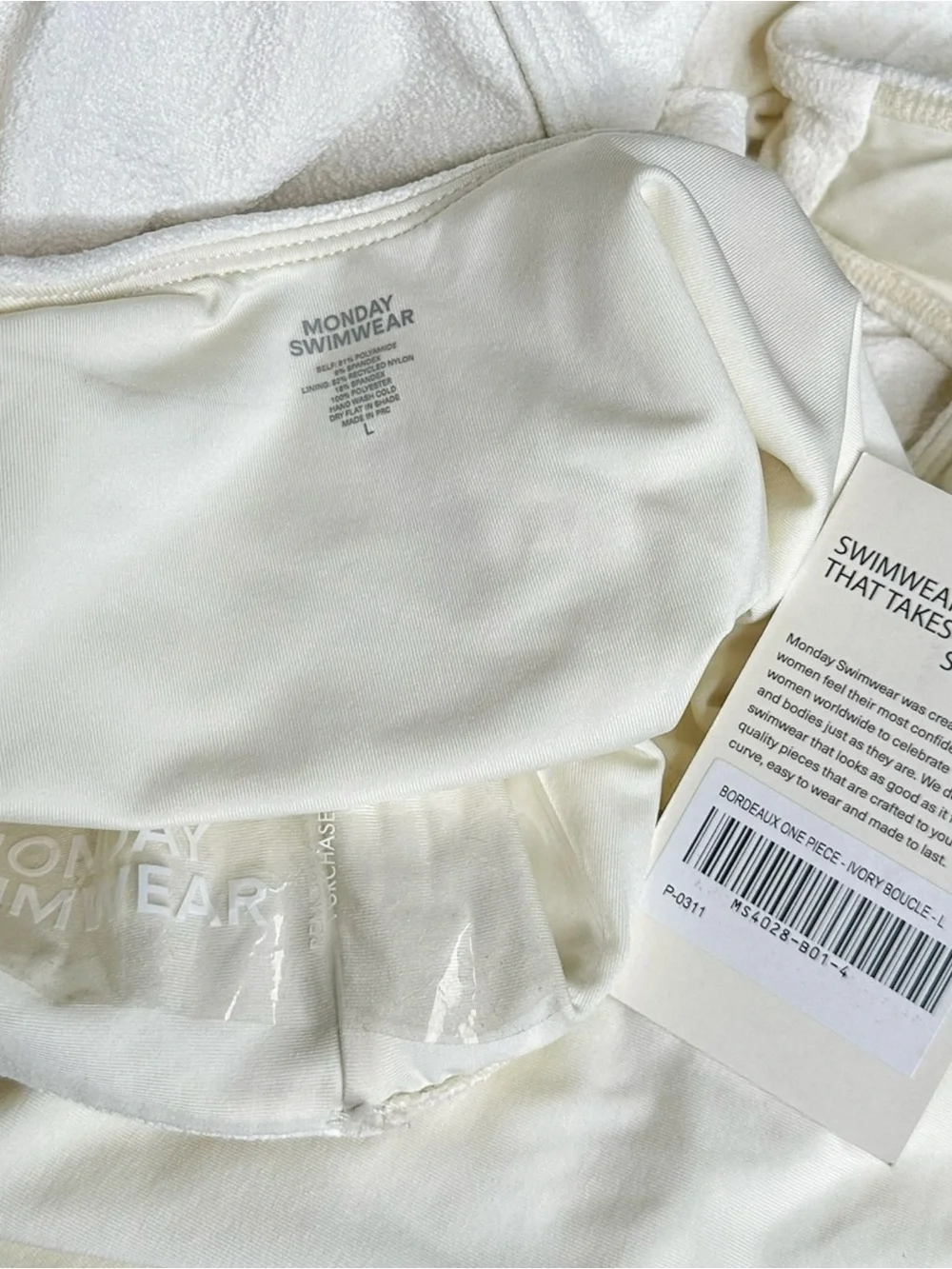 MONDAY SWIMWEAR Bordeaux One Piece Swim, Ivory Boucle, Large